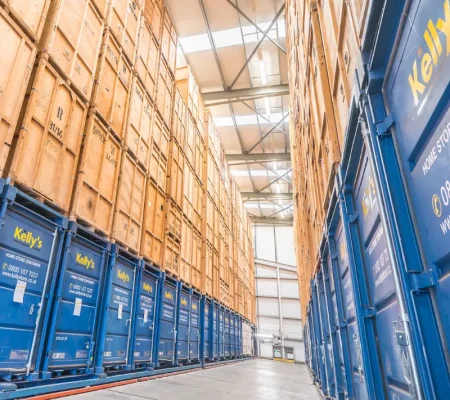 Picture of the inside of one of our warehouses, showing Kelly's storage containers.
